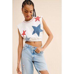 Tricia Fix Americana Muscle Shirt Womens S Cropped Retro Patriotic Upcycled